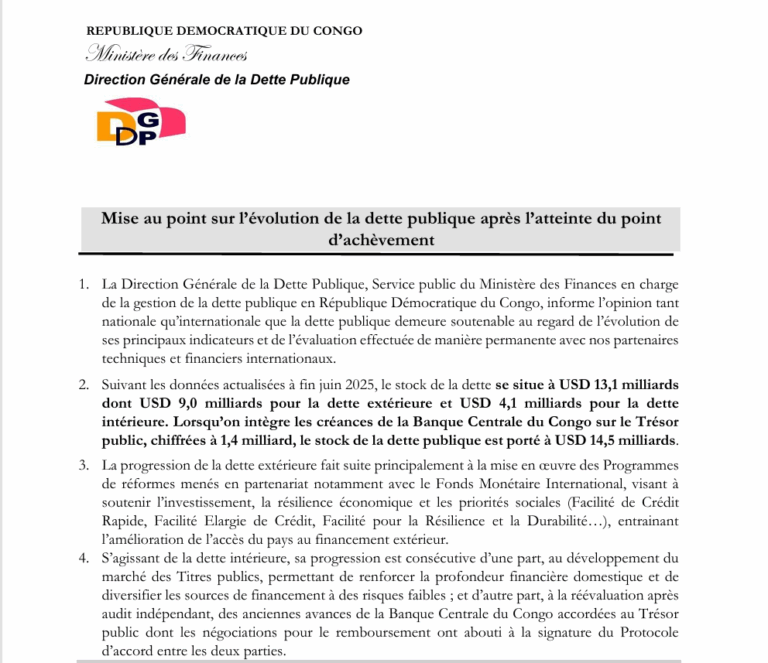 Mise au point de l’évolution de la Dette Publique après l’atteinte du point d’achèvement